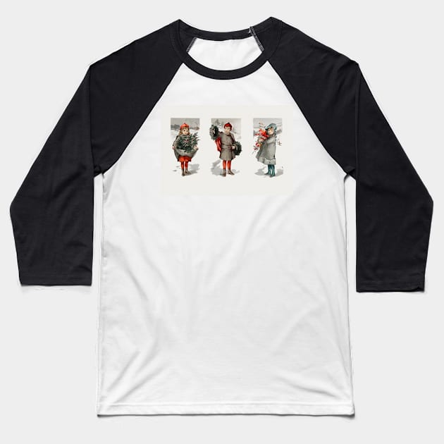 Christmas Card Depicting Children And Holly Baseball T-Shirt by Oldetimemercan